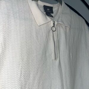 H&M Cream Textured Slim Fit Polo